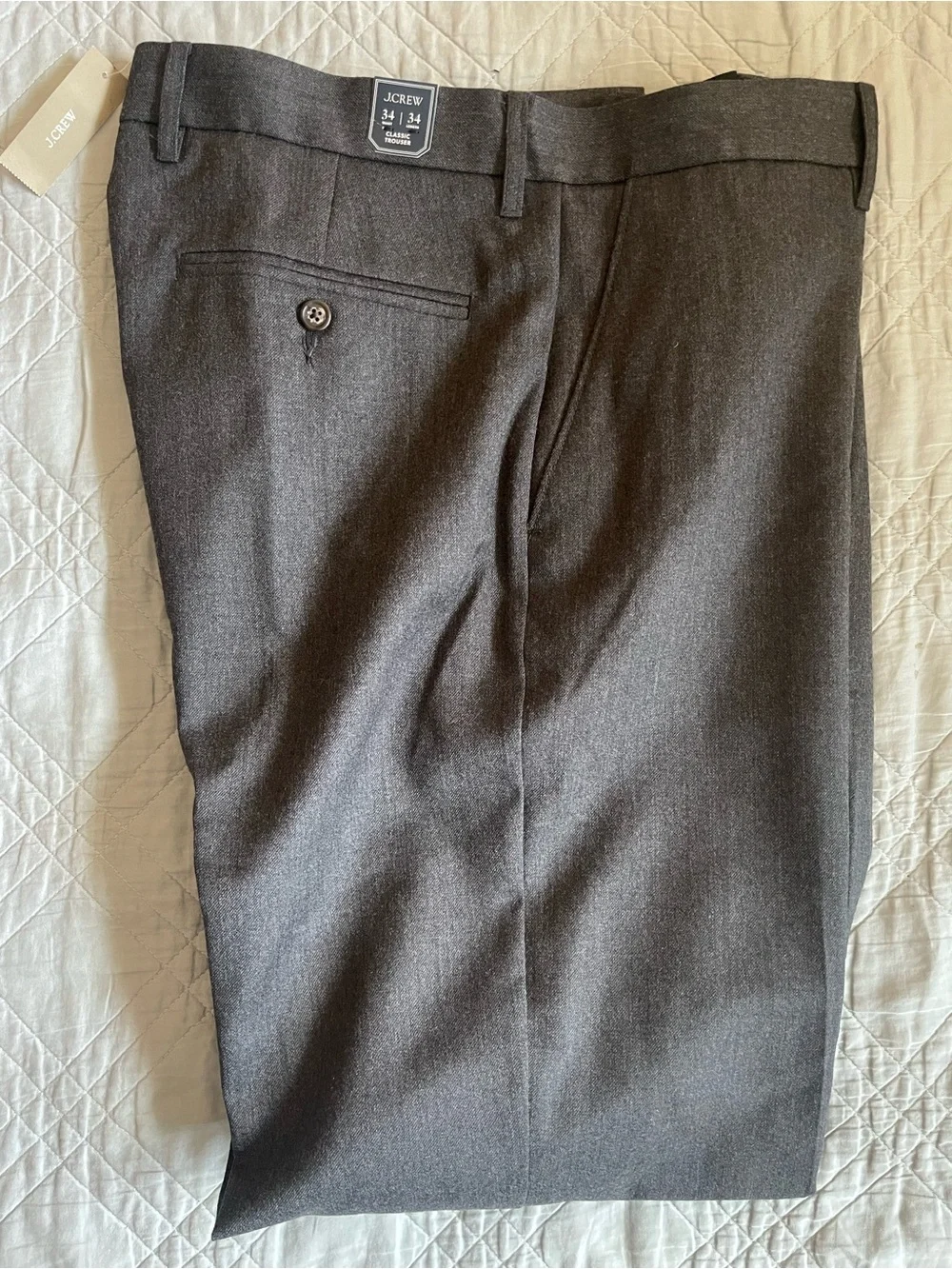 J.CREW Classic creased wool trouser in Heathered Charcoal Size 34/34 NWT CO452